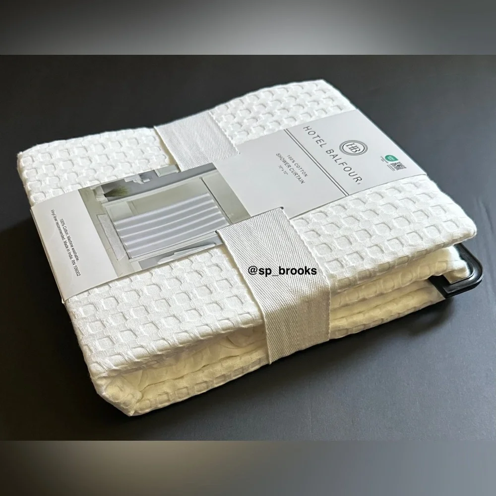 🎁Hotel Balfour Lightweight Shower Curtain - Cotton - 72”x72” - White Waffle
